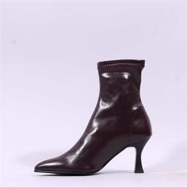 Miss Elastic High Heel Point Ankle Boot - Burgundy